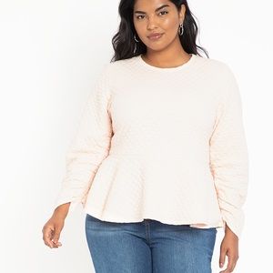 Light Pink Quilted Textured Knit Peplum Top